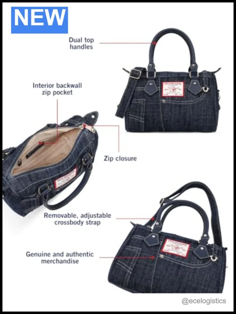 True Religion Denim Heritage Satchel with Crossbody Strap